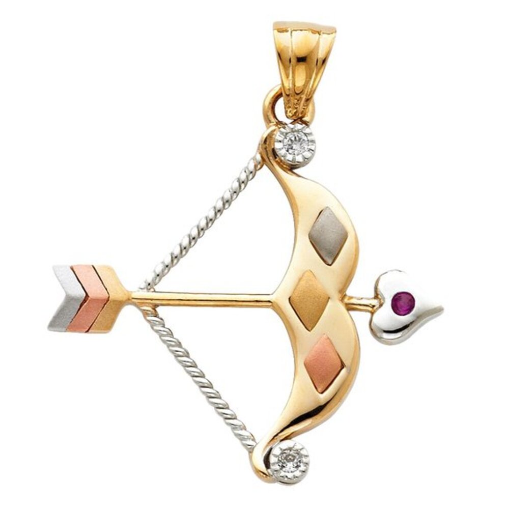 New real 14k tri color CZ Bow & Arrow Pendant - Picture 1 of 2